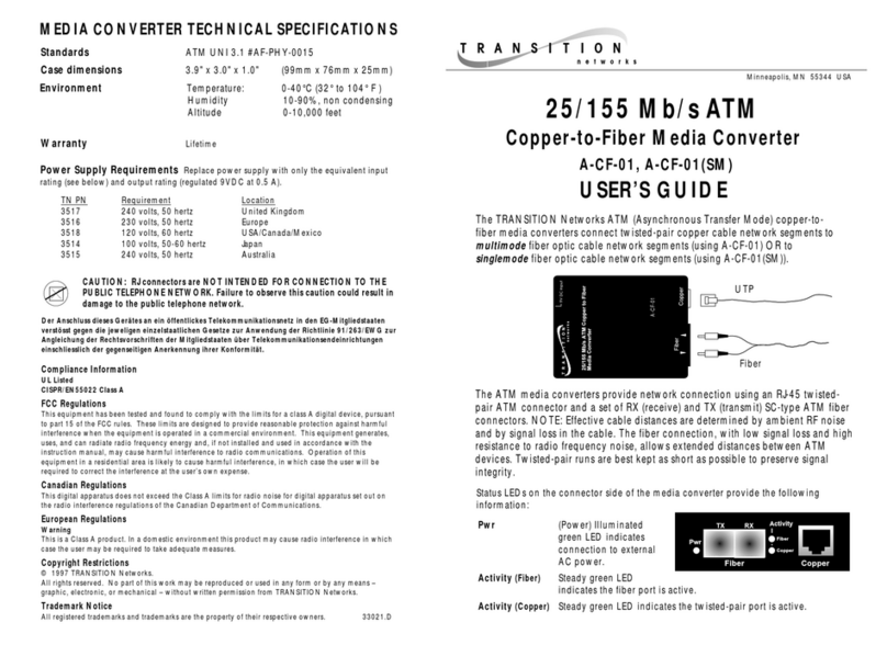 Transition Networks MEDIA CONVERTER A-CF-01 User manual