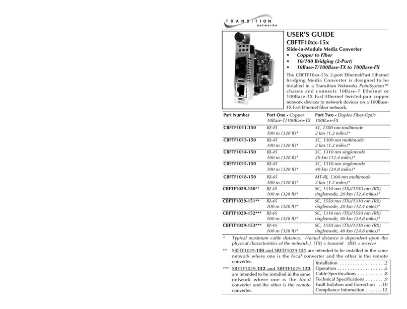 Transition Networks CBFTF10XX-15X User manual Transition Networks CBFTF10XX-15X User manual