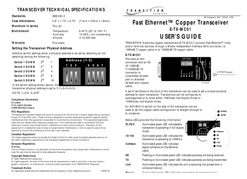 Transition Networks FAST ETHERNET E-TX-MC01 user guide