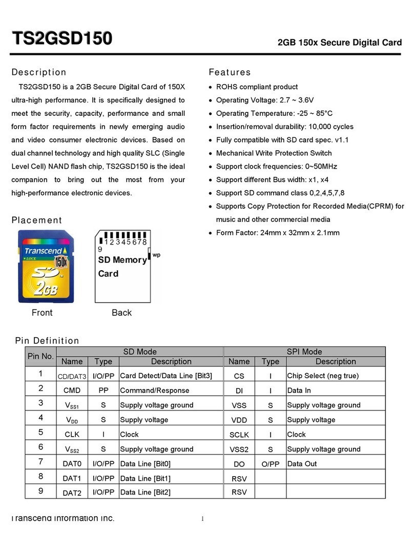 Transcend Secure Digital Card TS2GSD150 Specification sheet