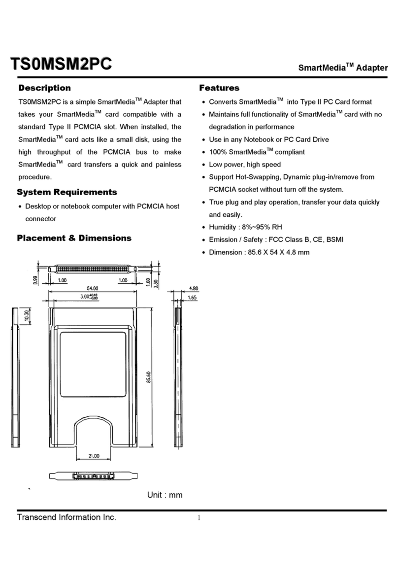 Transcend SmartMedia Adapter TS0MSM2PC User manual