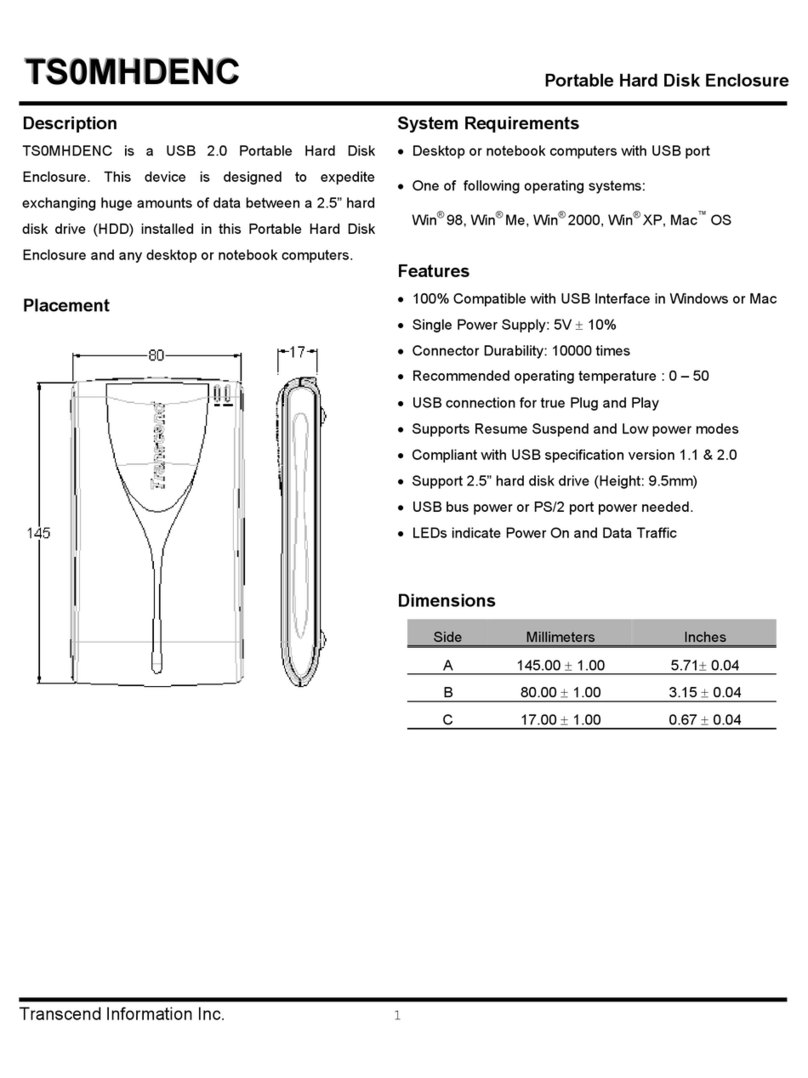 Transcend Portable Hard Disk Enclosure TS0MHDENC Specification sheet Transcend Portable Hard Disk Enclosure TS0MHDENC Specification sheet