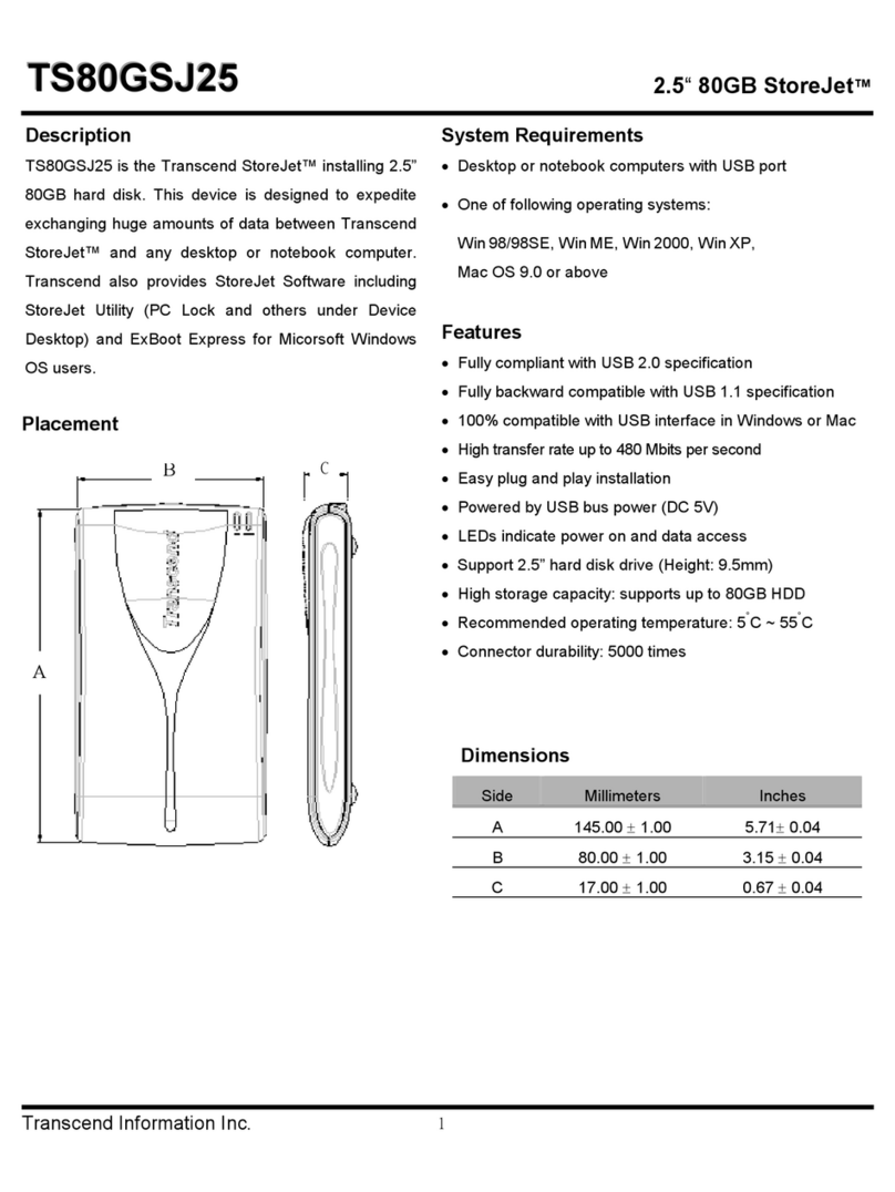 Transcend 2.5" 80GB StoreJet TS80GSJ25 User manual