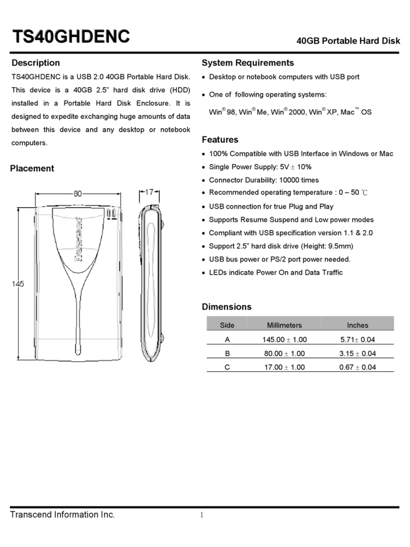 Transcend 40GB Portable Hard Disk TS40GHDENC Specification sheet