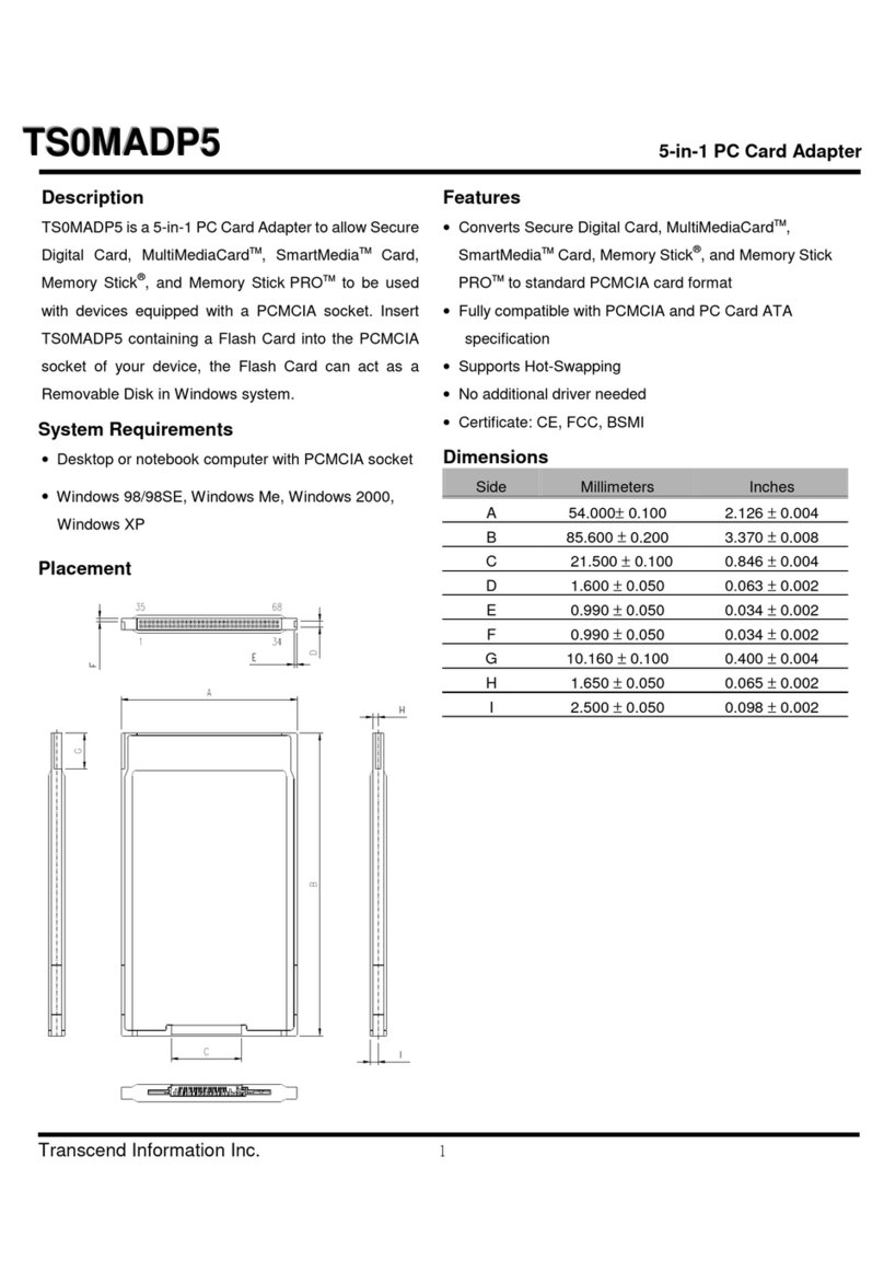 Transcend 5-in-1 PC Card Adapter TS0MADP5 Specification sheet