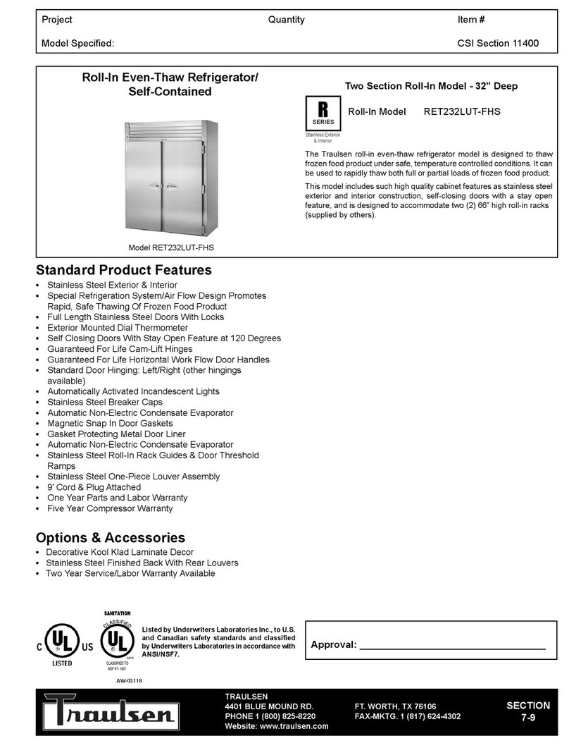 Traulsen RET232LUT-FHS Specification sheet Traulsen RET232LUT-FHS Specification sheet