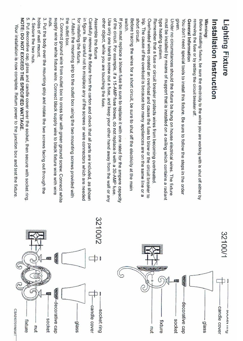 Triarch Indoor Lighting 32100/1 User manual Triarch Indoor Lighting 32100/1 User manual