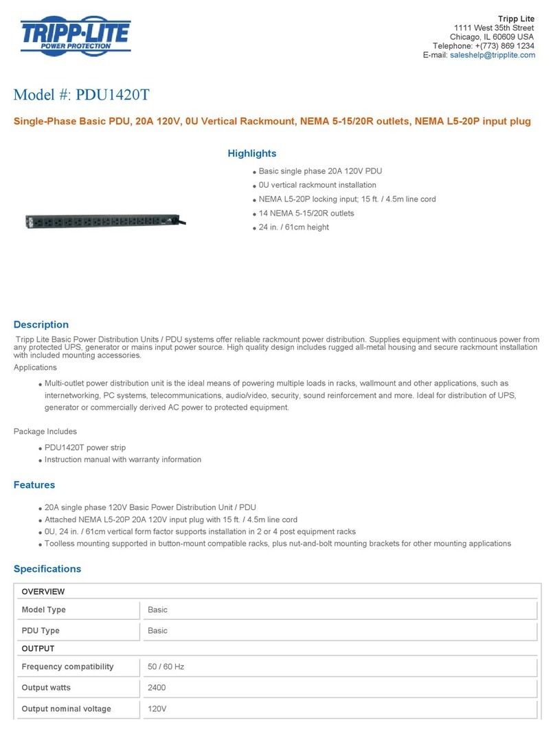 Tripp Lite PDU1420T Specification sheet
