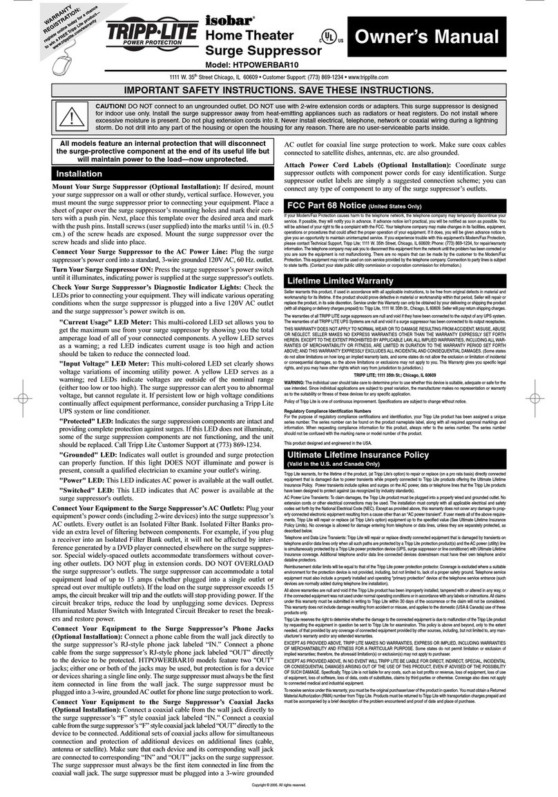 Tripp Lite isobar HTPOWERBAR10 owner's manual