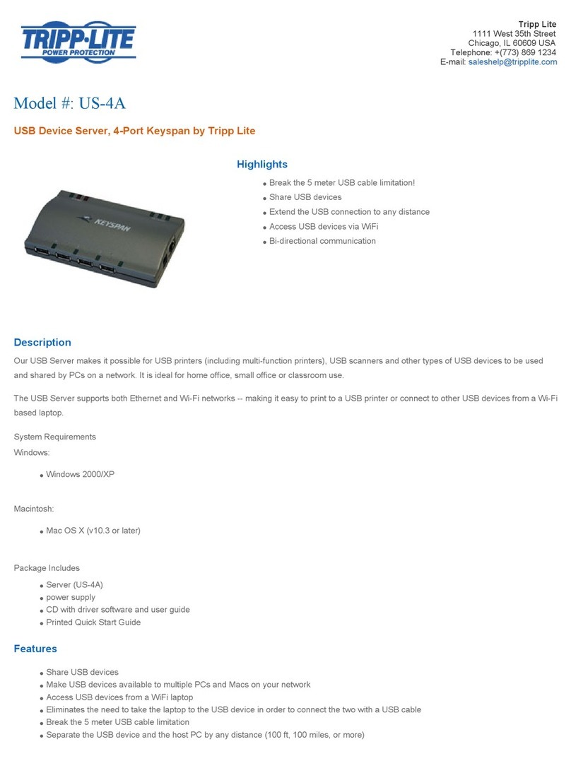 Tripp Lite USB Device Server US-4A Specification sheet