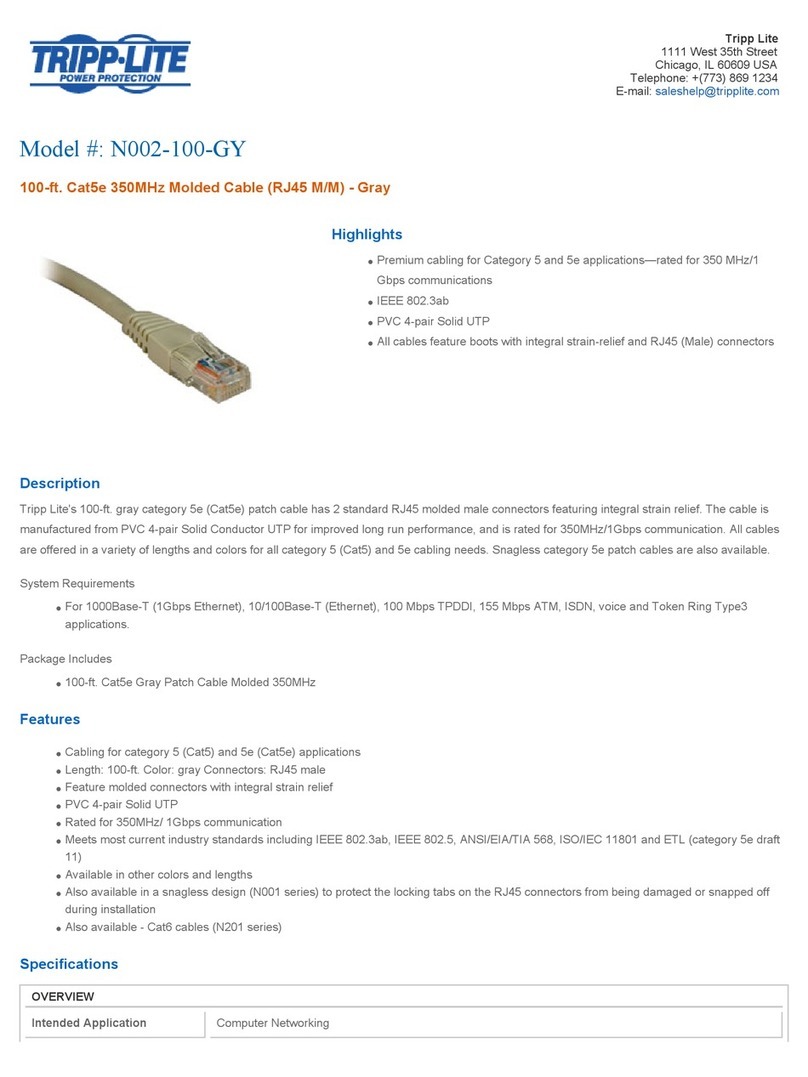 Tripp Lite N002-100-GY Specification sheet Tripp Lite N002-100-GY Specification sheet