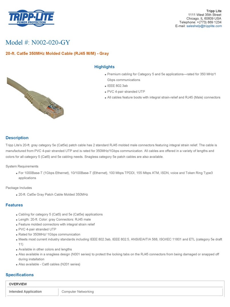 Tripp Lite N002-020-GY Specification sheet