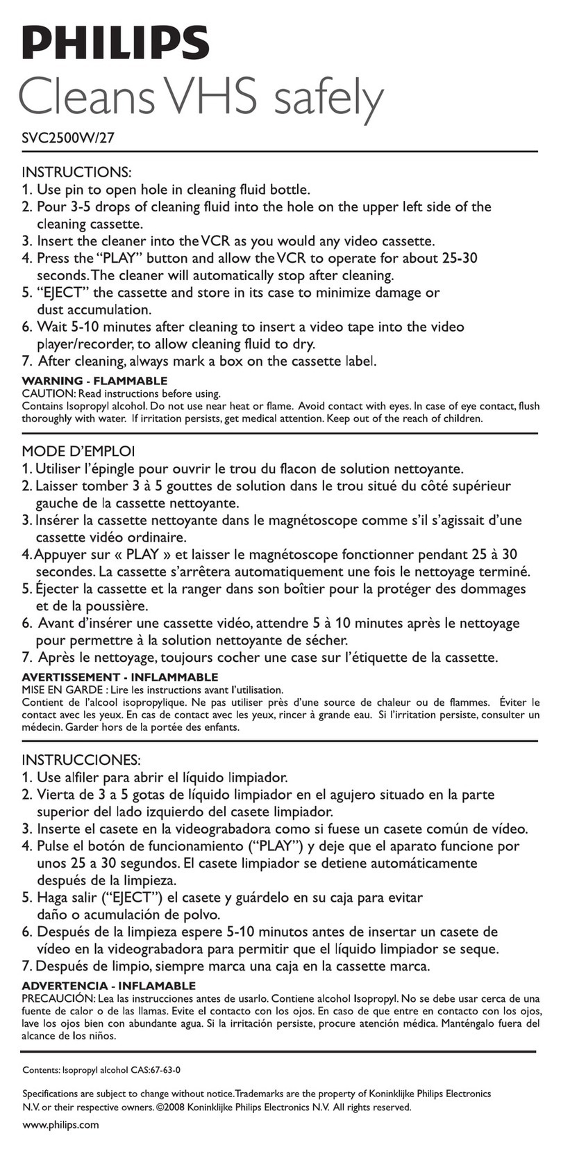 Philips SVC2500/10 user manual