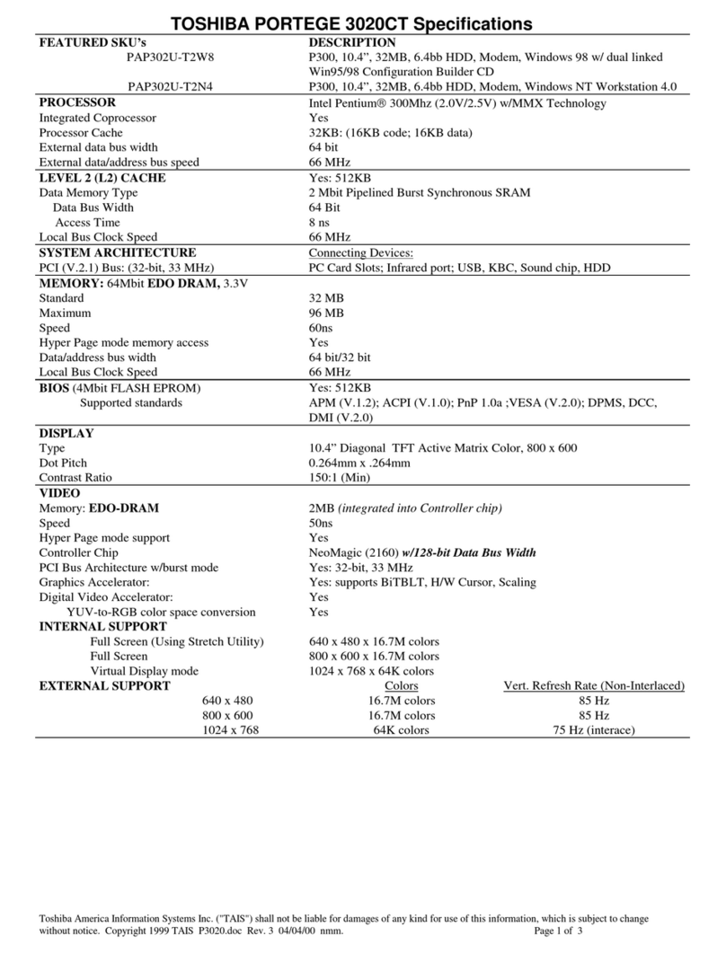 Toshiba PORTEGE 3020CT Specifications