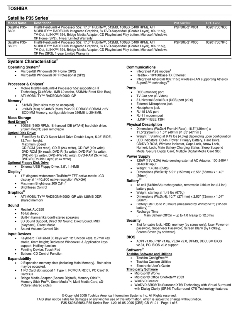 Toshiba Satellite P35-S605 User manual
