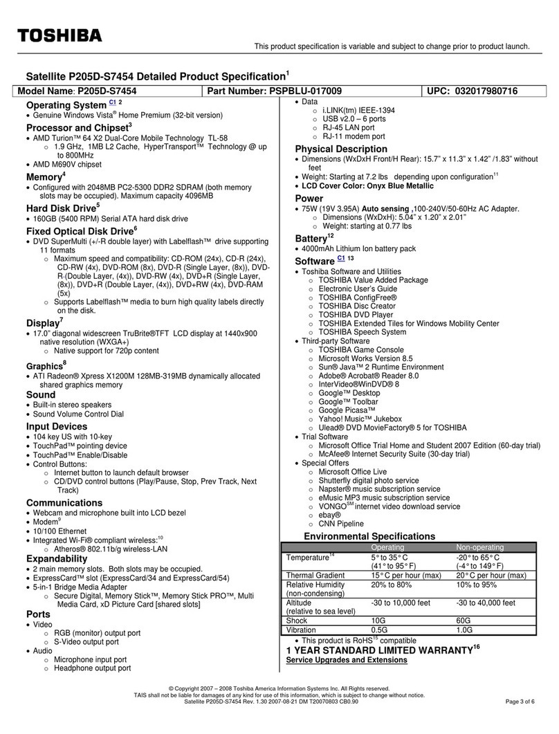 Toshiba Satellite P205D-S7454 Installation instructions
