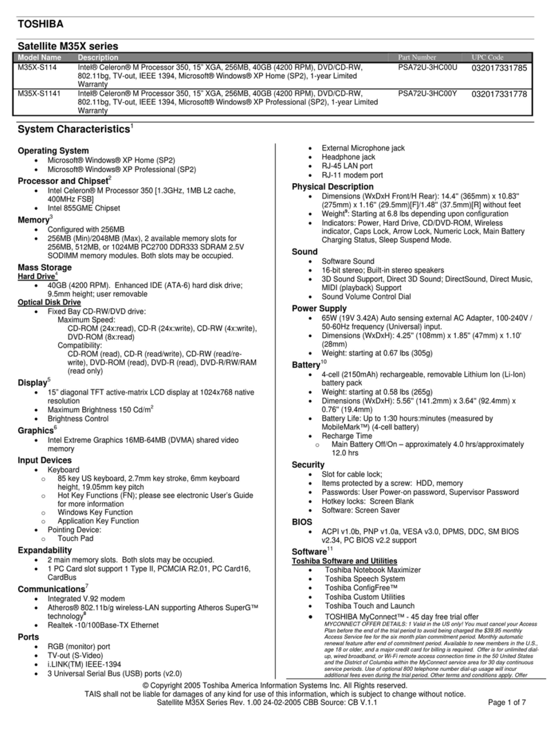 Toshiba Satellite M35X-S114 User manual