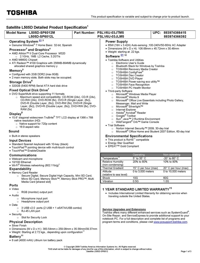 Toshiba L505D-SP6012L Product specification
