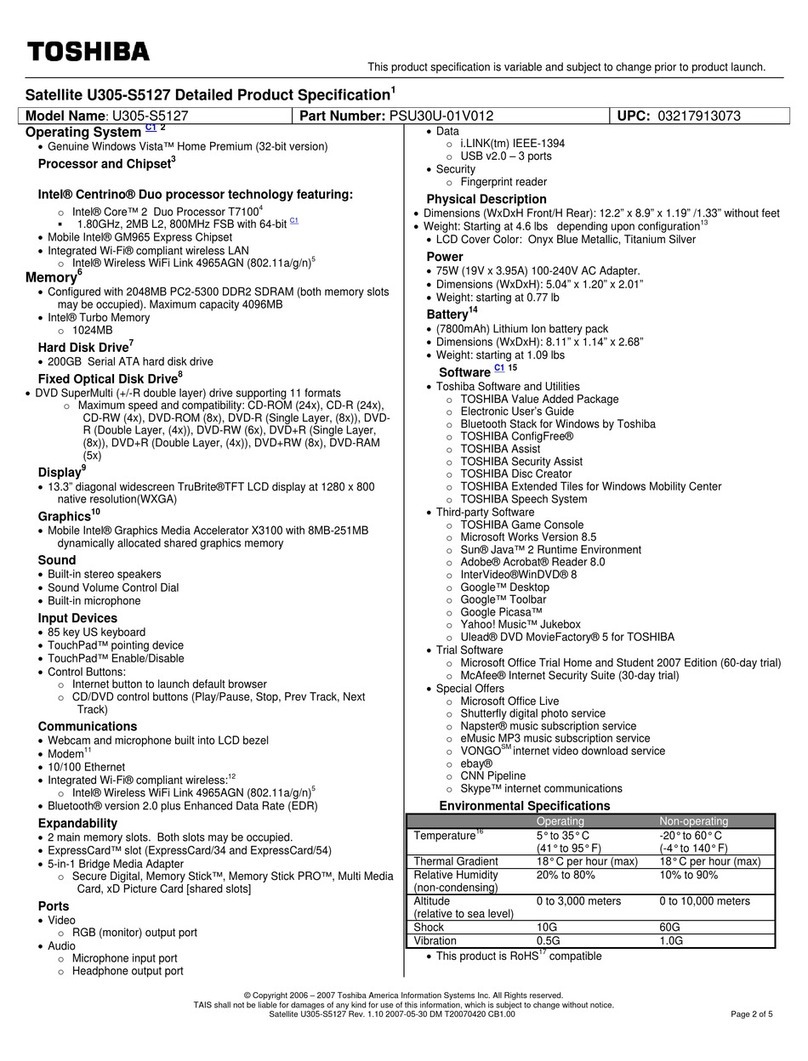 Toshiba Satellite U305-S5127 User manual
