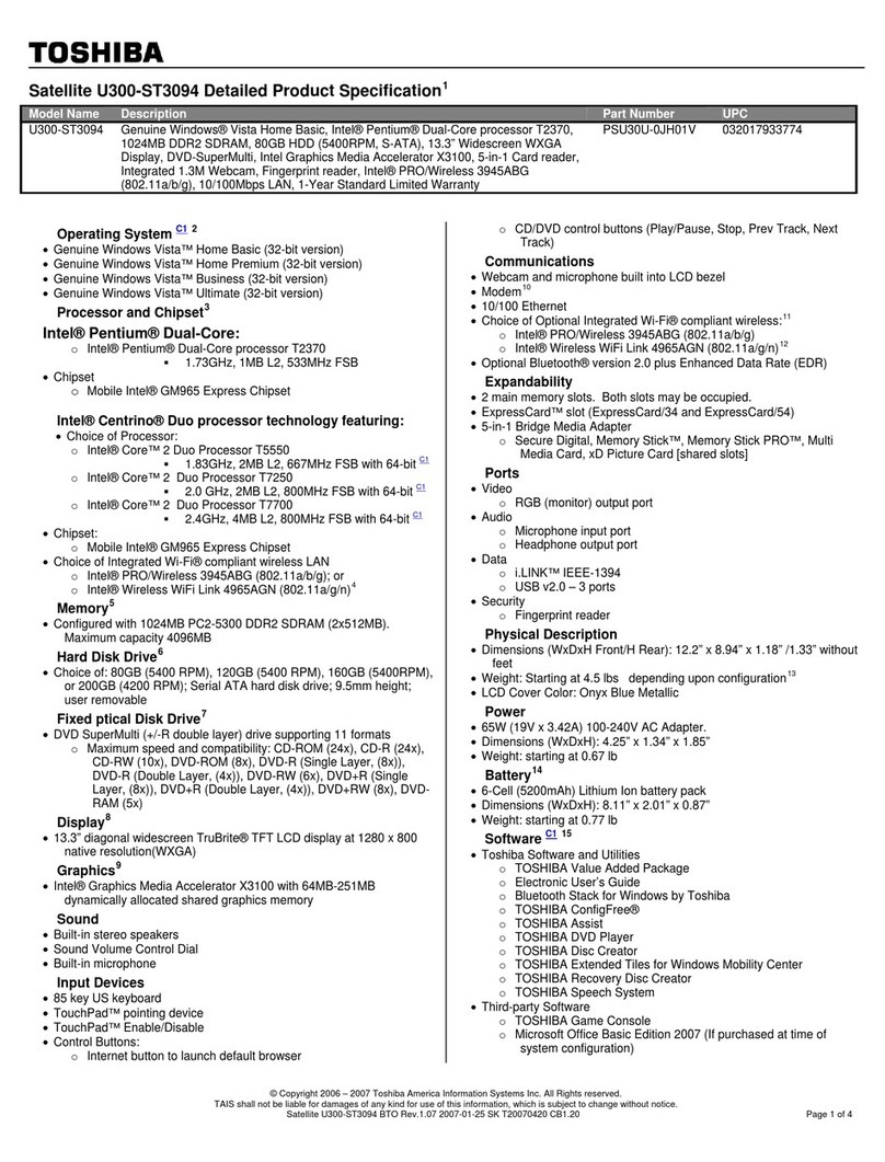 Toshiba Satellite U300-ST3094 specification