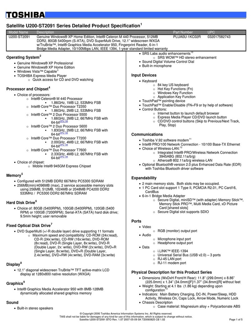 Toshiba Satellite U200-ST2091 Series User manual