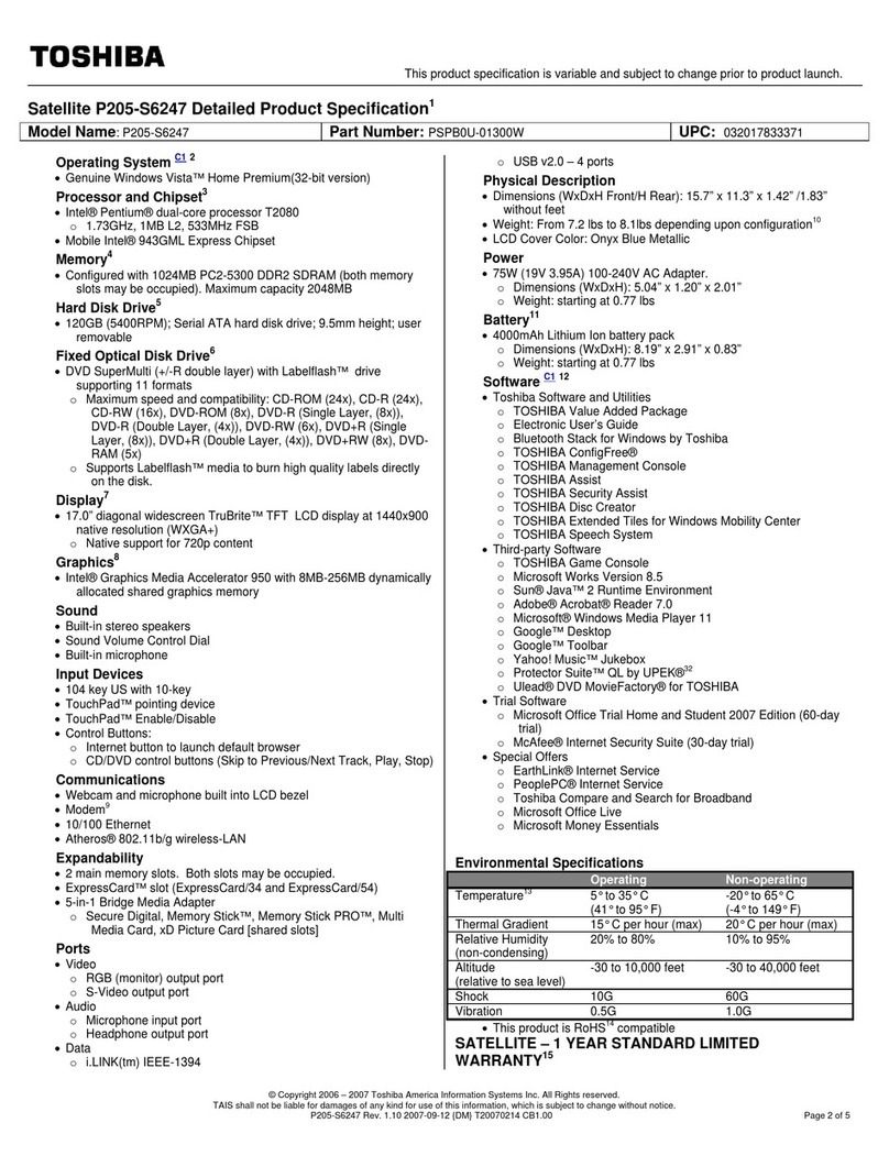 Toshiba Satellite P205-S6247 User manual