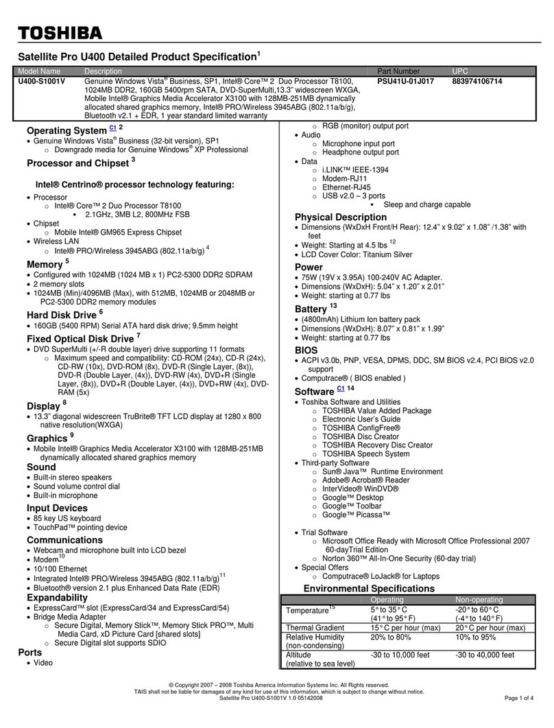 Toshiba Satellite Pro U400-S1001V User manual