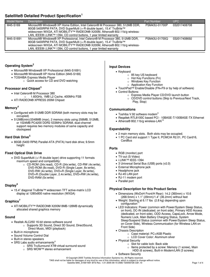 Toshiba Satellite M45-S169 User manual