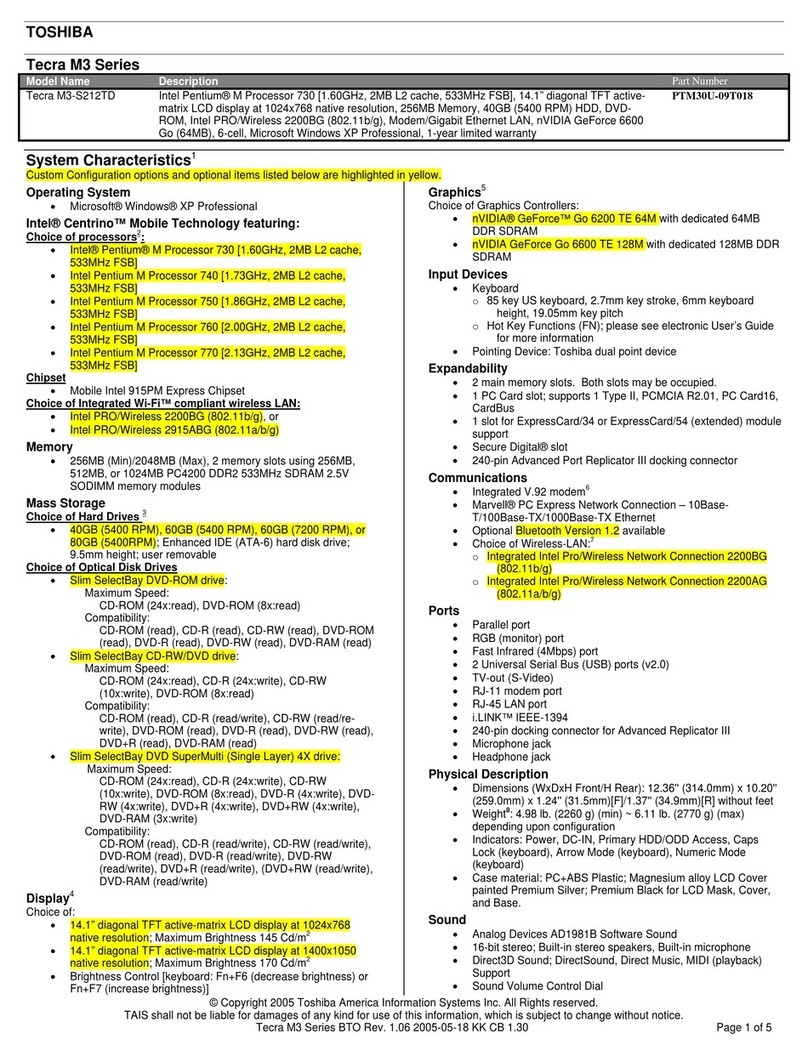 Toshiba Tecra M3 Series User manual