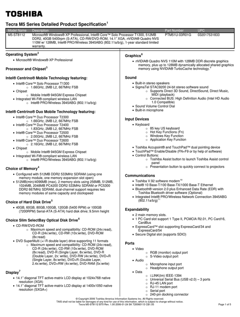 Toshiba Tecra M5-ST8112 User manual
