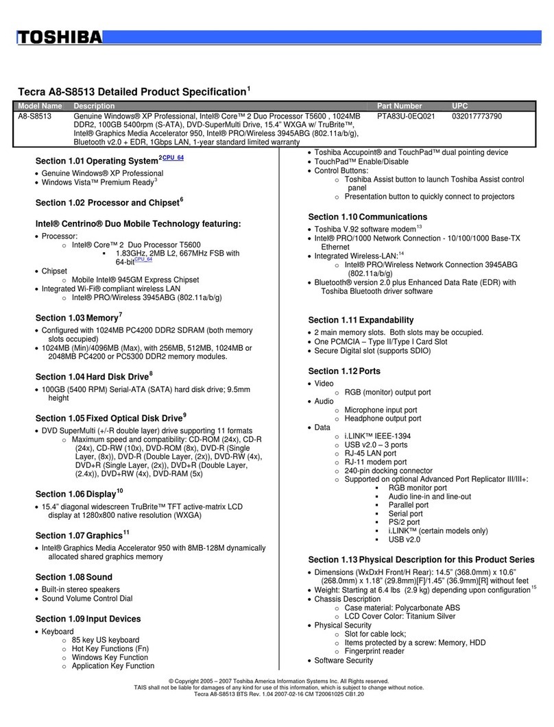 Toshiba Tecra A8-S8513 Installation instructions