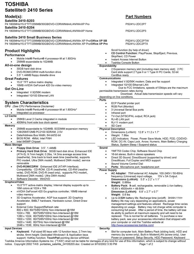 Toshiba Satellite 2410 Series User manual