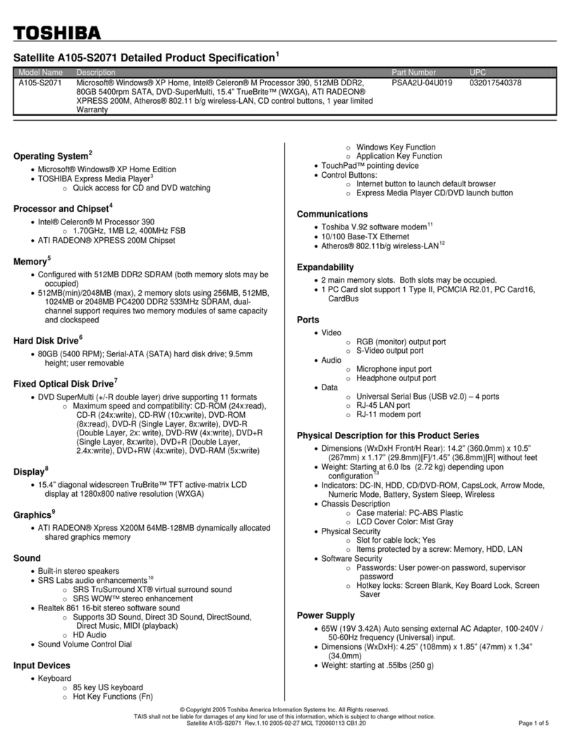 Toshiba Satellite A105-S2071 User manual Toshiba Satellite A105-S2071 User manual