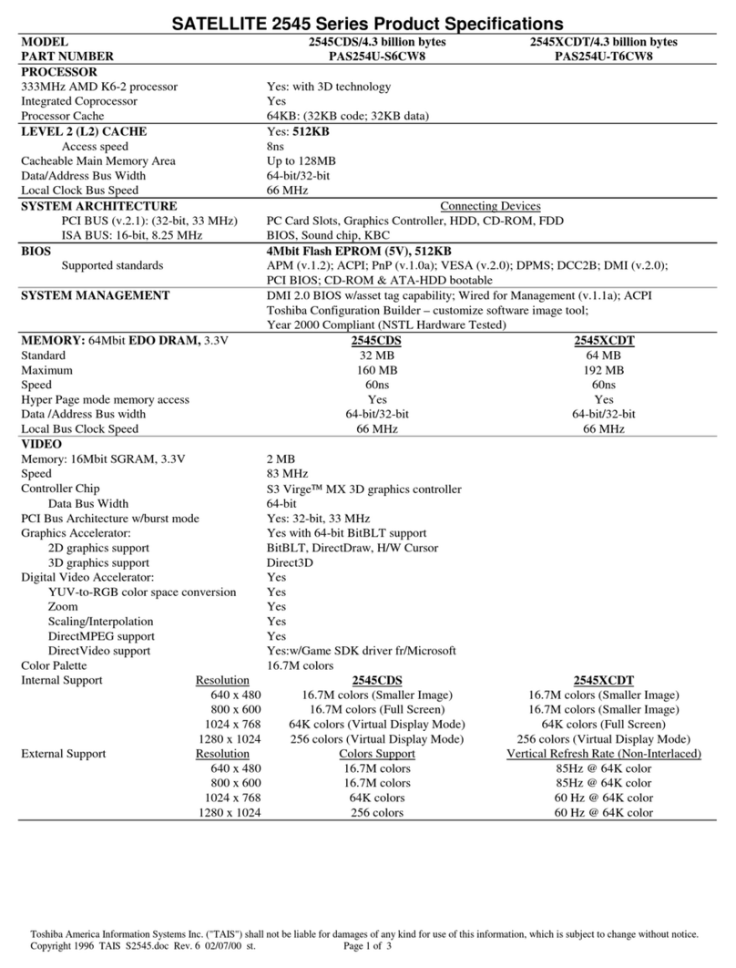 Toshiba SATELLITE 2545 Series Product specifications