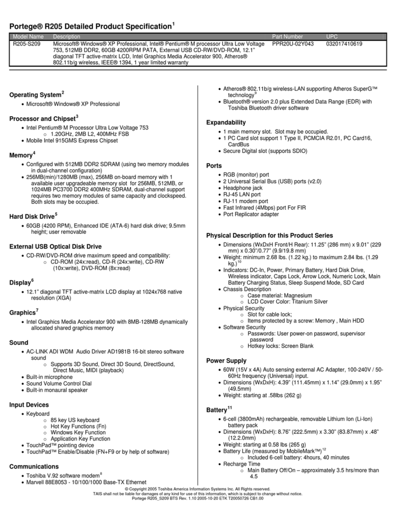 Toshiba Portege R205 Series User manual