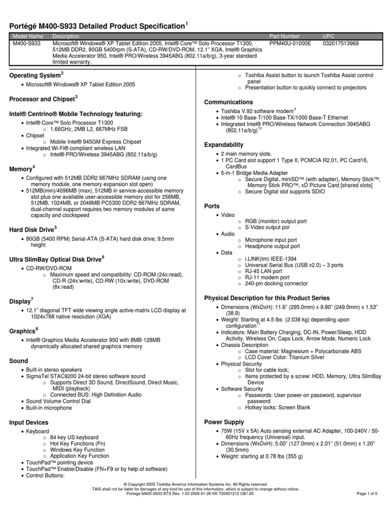 Toshiba Portege M400-S933 User manual