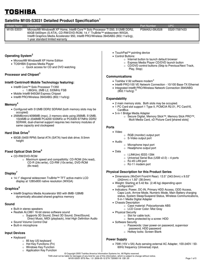 Toshiba Satellite M105-S3031 User manual