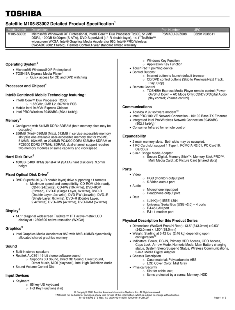 Toshiba Satellite M105-S3002 User manual