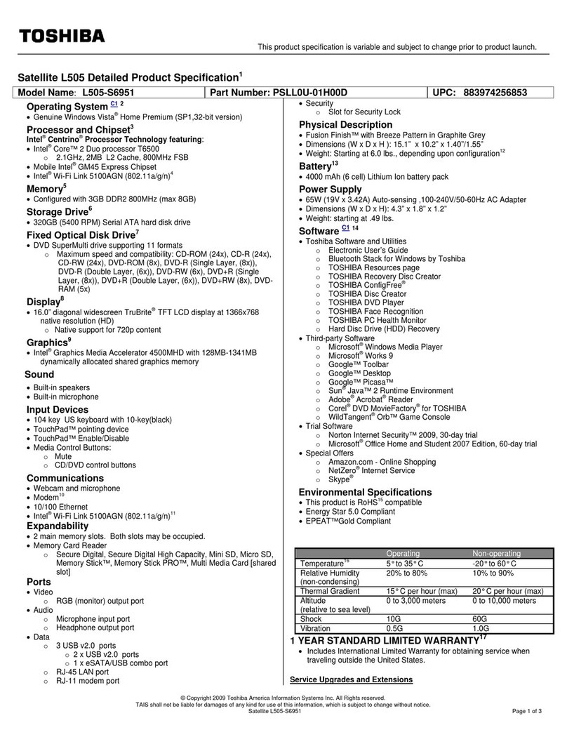Toshiba Satellite L505-S6951 User manual