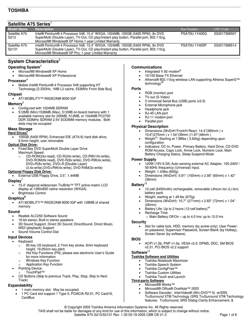 Toshiba Satellite A75 User manual