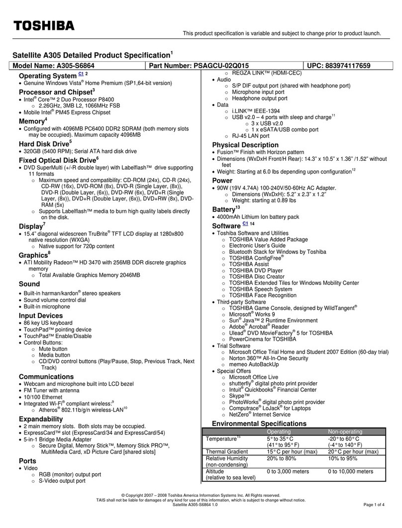 Toshiba A305-S6864 User manual