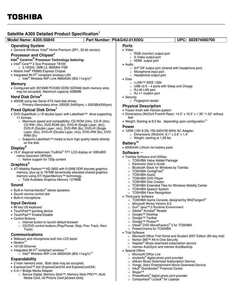 Toshiba Satellite A305-S6845 User manual