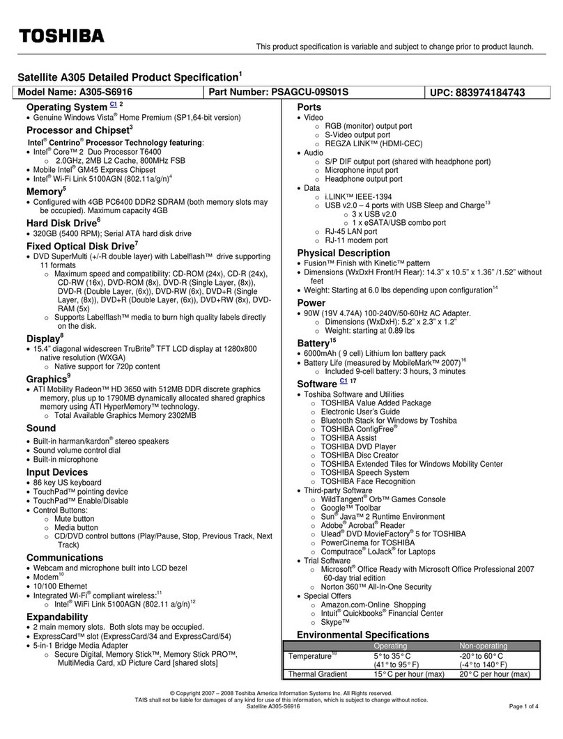 Toshiba A305-S6916 User manual