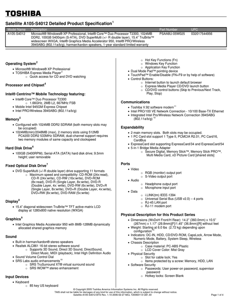Toshiba Satellite A105-S4012 User manual