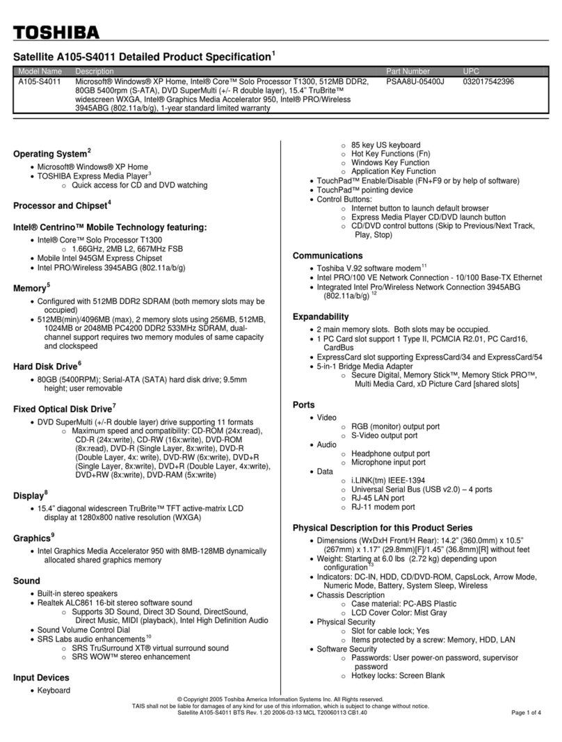Toshiba Satellite A105-S4011 User manual