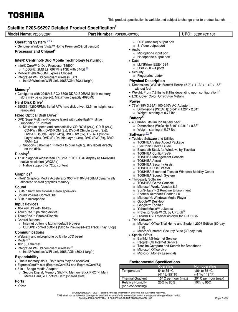 Toshiba Satellite P205-S6297 Owner's manual