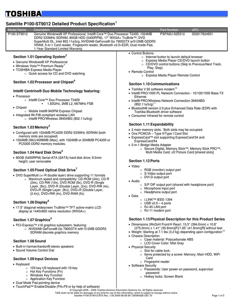 Toshiba Satellite P100-ST9012 Installation instructions
