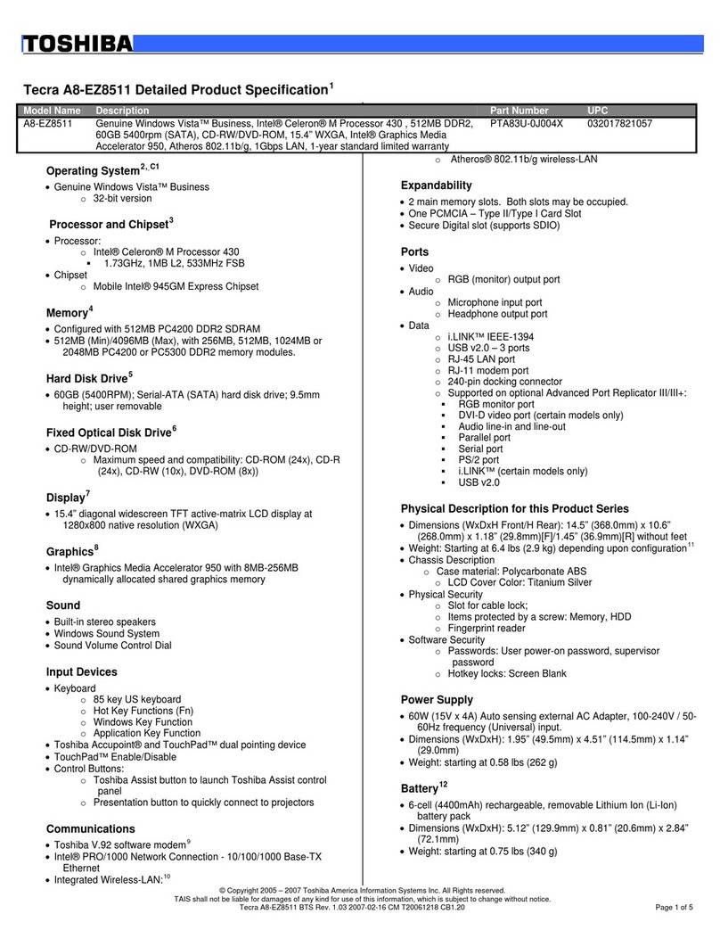 Toshiba Tecra A8-EZ8511 Installation instructions