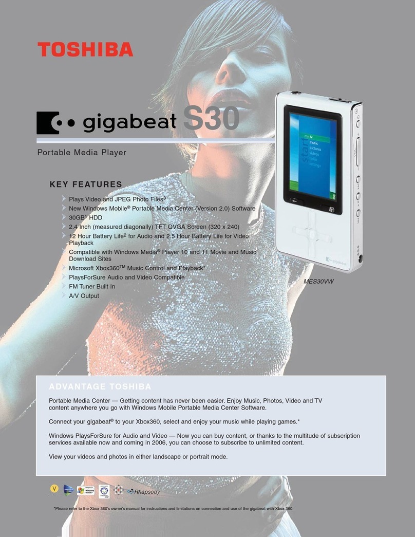 Toshiba HDD Portable Media Player Gigabeat S 30 Specifications