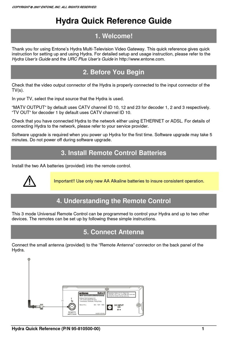 Entone Entone 95-810500-00 Quick reference guide